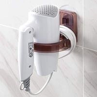 Modern Plastic Hair Dryer Rack Wall Mounted Creative Hair Dryer Holders Adhesive Bathroom Hair Care & Styling Tool Organizer Stand with Plug Storage -Brown