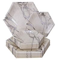 PARTY DISPOSABLE 432 PC DINNERWARE SET | 216 Dinner Plates | 216 Side Plates | Heavyweight Paper Plates | Hexagon Design | for Upscale Wedding and Dining (Marble Collection – Silver)