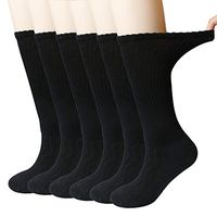 MD 6 Pairs Non-Binding Women's Cushioned Moisture Wicking Bamboo Diabetic Crew Dress Socks 9-11 Black