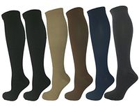 6 Pair Small/Medium Ladies Compression Socks, Moderate/Medium Compression 15-20 mmHg. Therapeutic, Occupational, Travel & Flight, Knee-High. Assorted Colors (1 Tan, 1 Grey, 1 Blue, 1 Brown, 2 Black)US