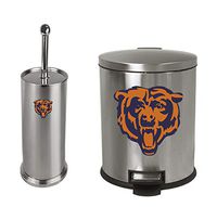 The Furniture Cove 2-Pc Set - 1.3 Gallon Stainless Steel Step Trash Can Waste Basket and Toilet Brush with Holder Featuring the Choice of Your Favorite Football Team Logo (Bears)