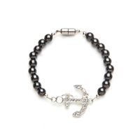Crystal Anchor Black Magnetic Therapy Bracelet (Size Small - 7")