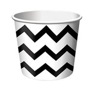 Club Pack of 144 Black and White Chevron Stripe Paper Party Treat Cups 8 oz.