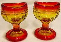 Eyecup Eye Wash Bath Cup Rinse - American Made - Mosser Glass USA - Set of 2 (Amberina, Raised Rib)