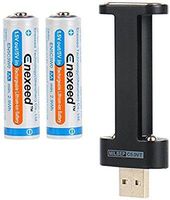 AA Rechargeable Lithium Battery 3000mWh(2000mAh) High-Capacity 1.5V Output AA Rechargeable Batteries (White) 2PCS +USB Charger (Black) 1PCS B1918 No Memory Effect. (AA Batteries) (AA with Led)