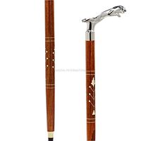 Premium Chromed Deluxe Walking Sticks | Rosewood Crafted Walking Cane with Solid Brass Chrome Decorative Bars | Walking Canes & Crutches | Nagina International (Cheetah, 36 Inches)