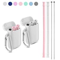 Yoocaa Reusable Silicone Collapsible Straws - 2 Pack Portable Drinking Straw with Carrying Case and Cleaning Brush, BPA Free - Pink & Gray