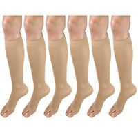 Women's Compression Stockings, 20-30 mmHg, Knee High Length, Open Toe, Opaque Beige Large (6 Pairs)