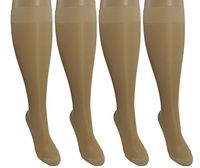 4 Pair Sheer Large/X-Large Ladies Compression Socks, Moderate/Medium Graduated Compression 15-20 mmHg. Nurses, Work, Therapy, Travel & Flight Knee-High Hosiery. Color: Nude