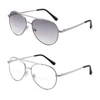 JIM HALO 2 Pairs Classic Aviator Bifocal Reading Glasses Spring Hinge Readers for Men Women +2.0