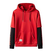 Men Sweatshirts Hoodies Casual Plus Size Patchwork Pullover Tops Loose Hooded Long Sleeve T Shirts Red