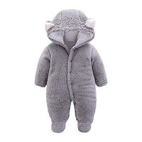 ❤Ywoow❤ Newborn Baby Girls Boys Solid Cartoon Ear Velvet Hooded Jumpsuit Romper Clothes (0-3Months, Gray)