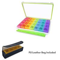 Pill Case Organizer +PU Leather Bag (Avoid Pill Deterioration) with Moisture (7-Day / 4-Times-A-Day) - Proof Design - Portable Travel Prescription & Medication Pill Case-BPA Free