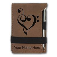 Mini Notepad, Music Heart, Personalized Engraving Included (Dark Brown)