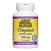 Natural Factors, Ubiquinol Active CoQ10 100mg, Coenzyme Q10 Supplement for Energy, Heart and Cognitive Support, Gluten Free, 30 softgels (30 servings)