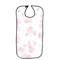Adult Bib, Waterproof Clothing Protector, Large Reusable Mealtime Bib Protector, Dinning Aid Aprons with Crumb Catcher for Senior Elderly (Pink Print)