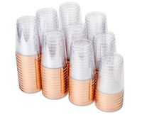 100 Rose Gold Plastic Tumbler Cups - 10 oz Premium Disposable Clear Plastic Cups with Rose Gold Rim for Weddings or Party (100 Rose Gold Cups)