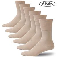 Forcool Diabetic Socks Extra Wide for Men, Comfortable Smooth Seamless Toe Cushioned Non Irritating Extra Large Crew Mid Calf Medical Healthy Edema Socks, 6 Pairs Beige X Large