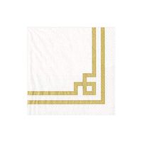 Caspari Rive Gauche Paper Cocktail Napkins in Gold & White - 20 Per Package