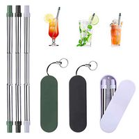 Telescopic Reusable Straws - Baban Portable Drinking Straw Set, Made of Food-Grade Silicone & Stainless Steel with Hard Case Holder Cleaning Brush Keyring for Travel, Household, Outdoor(3 Pack)