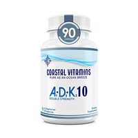 Coastal Vitamin ADK Super 10 Double Strength 10,000 iu Vitamins A, D3 and K2 Bone Health and Calcium Gluten Free , Non-GMO and Organic Ingredients ,Physician Formulated