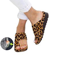 ZGDGG Big Toe Foot Correction Sandal with Orthopedic Bunion Corrector Leopard PU Comfy Platform Flat Sole for Women,36