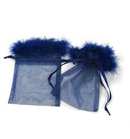 Linpeng 12 Pcs 5x7 Blue Organza Drawstring Feather Pouches Party, Wedding Favor,Jewelry Gift Bags, Piece