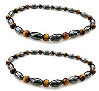 Purple Whale 2 pc Magnetic Therapy Hematite Tiger Eye Gemstone Stretch Anklet Bracelet - hb017-9.5-Set