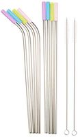 Polkadot Weasel Company Set of 8 Stainless Steel Straws, Silicon Tips, and 2 Cleaning Brushes (10.5 inch w/o Travel Container)