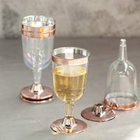 Tableclothsfactory 12 Pack 6.5 oz Plastic Wine Glasses Disposable 2-Piece Rose Gold Rimmed Design With Detachable Base