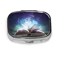Magic Glowing Book Portable Vitamin Medicine Square Pill Case, Purse Pocket Pill Boxes Organizer with 2 Compartment
