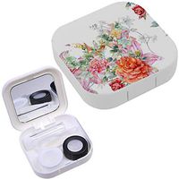 Portable Contact Lens Case Box Travel Kit Mirror + Bottle + Tweezers Container Holder [ Watercolor Leaf Flowers ]