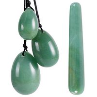 LLDWORK 3pcs Yoni Eggs Stones, 1pcs Massage Stones Wand, Natural Jade Exercise Eggs, Healing Stone for Postpartum Recovery Health Care, Kegel Exercise, Green