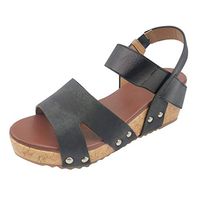Clearence Women Wedge Buckle Sandals Hollow Out Shoes Casual Sandals 2020 Ladies Summer Shoes Comfortable Flats Shoes (Platform Black, US:8)