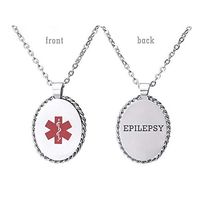 linnalove Stainless Steel Oval Medical ID Necklace for Women with Pre-Engraving Epilepsy