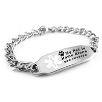 My Identity Doctor - Customizable My Pet is Home Alone Medical Bracelet, Stainless Steel, White Symbol