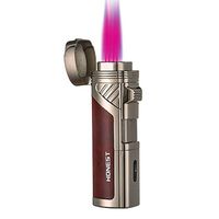 Promise by Honest Torch Lighter Quadruple 4 Jet Flame Refillable Butane Cigar Lighter with Cigar Punch,Gift Box (Brown Grain)