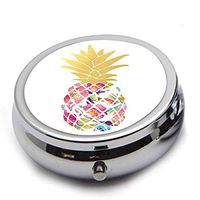Medicine Storage, Pill Box for Purse,Travel Round Shape Stainsteel Drug Box Easy Take with Mirror - pineapple2