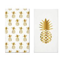 Everyday Bathroom Guest Towels, Disposable Paper Buffet Napkins, Set of 2 Packages of 16 (Gold Pineapple)