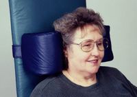 Headrest with safety strap 15” width x 6” support extensions; color: blue