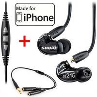 Shure SE215-K Earphones and CBL-M+-K-EFS Music Phone Cable with Remote + Mic