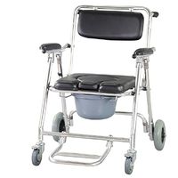 Tinsay Mobile Commode Chair with 2 Brakes, Wheels and Footrests Wheelchair Toilet Standard Shower Chair, Slide Out Footrest and Commode Pail