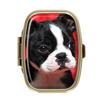 Cecillia Cute Boston Terrier Glasses Pill Box Decorative Boxes Bronze Rectangular Pill Case Medicine Tablet Holder Wallet Organizer Case for Pocket or Purse