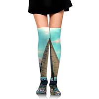 Beige Sailboat Cotton Compression Socks for Women. Graduated Stockings for Nurses, Maternity, Travel, Flight, Pregnancy, Varicose Veins,Running & Fitness, Calf Support.