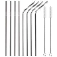 Set of 8 Stainless Steel Straws Ultra Long 10.5 Inch Drinking Metal Straws for Tumblers Cold Beverage (4 Straight|4 Bent|2 Brushes)