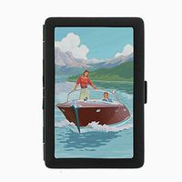 Perfection In Style Black Color Metal Cigarette Case Vintage Boat Posters Design 001