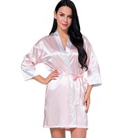 Haxikocty Women Lingerie Robe Satin Silk Gown Pajamas Cardigan Soft Nightdress Splice Bathrobe Pink