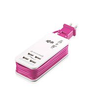 Tech Candy Power Trip Compact Travel Charging Station 4 USB Ports 1 Outlet Plug, Smart Technology, Fast, 5 ft. Extension Cord Pretty Pink Trendy Design