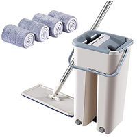 Flat Floor Mop and Bucket Set,Microfiber Mop Set, Flat Squeeze Mop and Bucket Telescopic Rod, for Home Floor Cleaning System,with Stainless-Steel Handle/Washable Microfiber Pads (B)