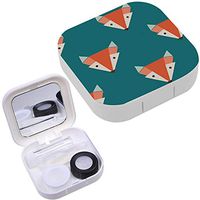 Portable Contact Lens Case Box Travel Kit Mirror + Bottle + Tweezers Container Holder [ Foxes ]